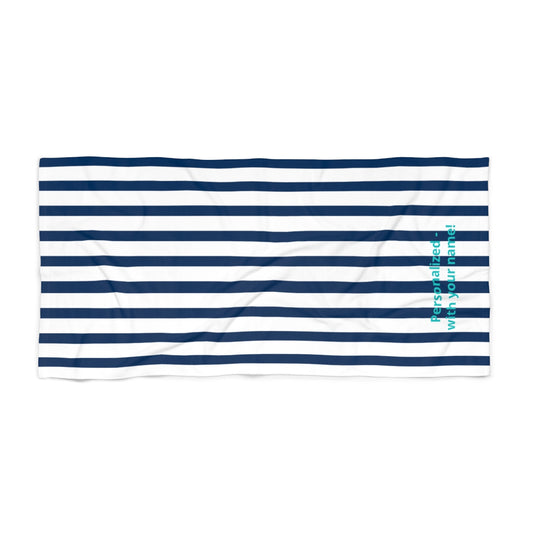 A Summer to Remember - Classic Navy Stripe Beach Towel  - Personalized
