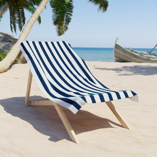 A Summer to Remember - Classic Navy Stripe Beach Towel  - Personalized